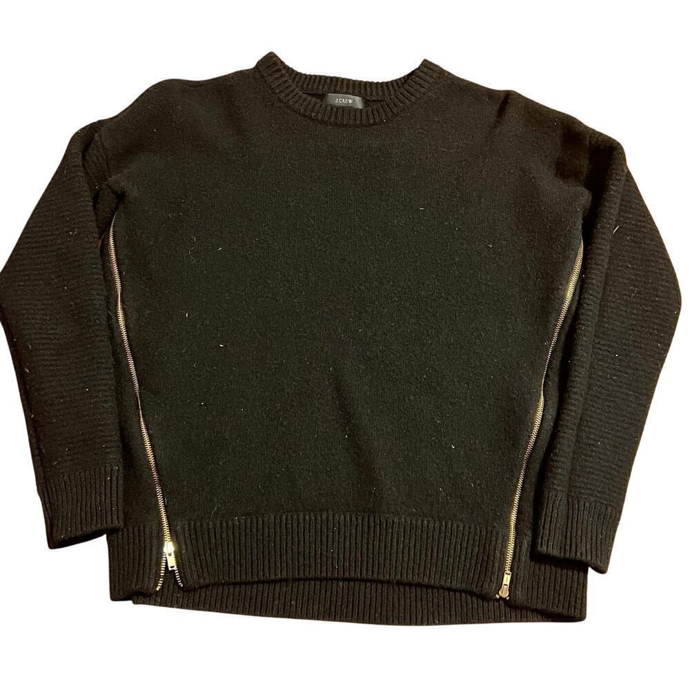 J.Crew 100% Wool Sweater Size Small Side Zippers Warm Knit Casual Thick Black